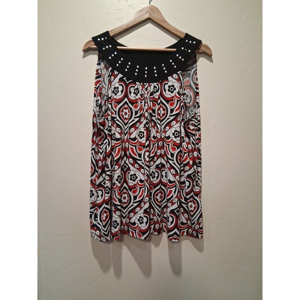 Studio 1940 Wmn's Sz 18/20 Black, Red White Floral Sleeveless Top Retro Hippie